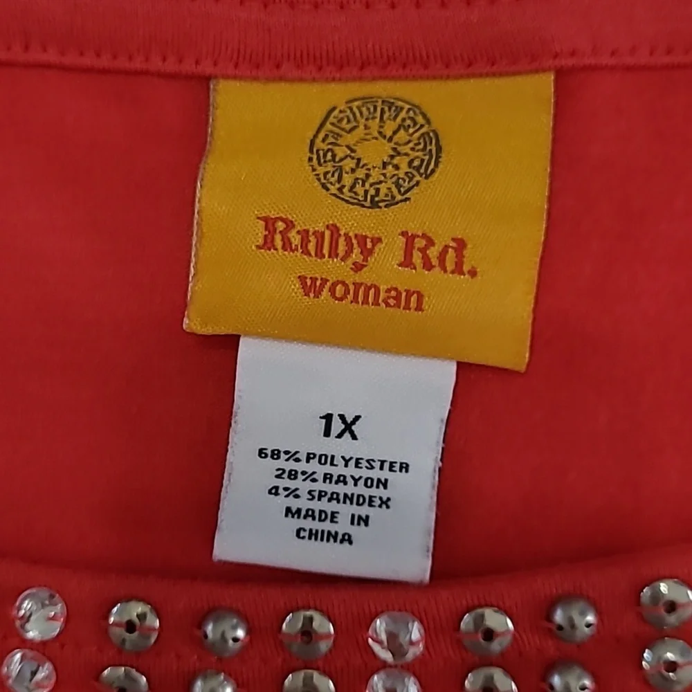 Ruby Rd. Coral Short Sleeve Top with Studded Detail - Picture 4 of 7